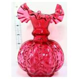 Fenton cranberry 6in beaded melon vase