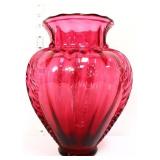 Fenton cranberry fat 10in feather vase