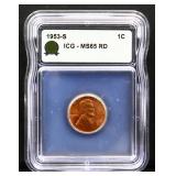 Graded MS65 1953S Lincoln wheat penny