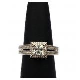 Sterling white sapphire square stone ring, lab