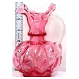 Fenton 6in cranberry vase w/ clear handle