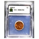 Graded MS66 1956D Lincoln wheat penny