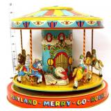 Vtg tin litho J Chein Playland Merry Go Round toy