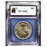 Graded MS63 1949D Franklin half dollar