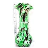 Art glass green/white 9in end of day vase