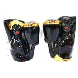 Pair vntg black Joan Lea figural bust vases