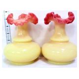 Pair Fenton burmese 6in vases