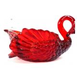 Ruby red glass swan figural trinket dish