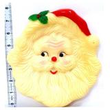 Vintage moulded plastic 8in Santa face tray