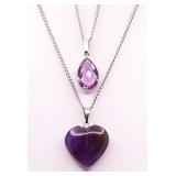 Lot of 2 amethyst necklaces, lab created
