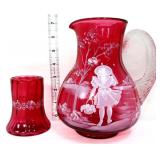 Fenton cranberry Mary Gregory guest water set