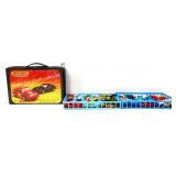 Lot of mini race cars in black carrying case