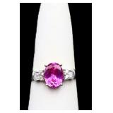 Sterling oval pink sapphire ring, lab created