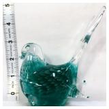 Murano fan tail art glass teal/clear bird figure