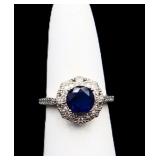 Sterling round sapphire ring, lab created