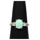 Sterling oval fire opal ring, lab created