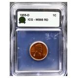 Graded MS66 1955D Lincoln wheat penny