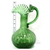 Green 9.5in ruffle top glass pitcher