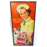 1940s framed 14.5x31.5 Take Home A Carton Coke adv