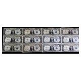 Lot of 12 blue seal $1 silver certificates