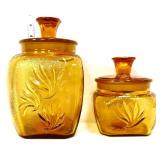 2 vntg LE Smith amber sandscroll canisters