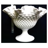 Fenton milk glass hobnail open compote