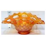 Fenton marigold carnival basketweave small bowl