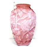 Fenton 11in pink cased glass dogwood vase