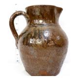 Vntg 8in brown glazed stone pitcher