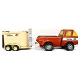Vtg pressed steel Tonka pickup & horse trailer