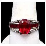 Sterling oval ruby ring, lab created