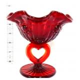 Fenton ruby red cabbage rose compote w/ heart stem