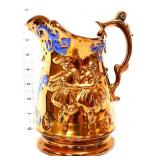 Vntg copper lustre dancing girls 8in pitcher