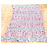 Vntg 51x71 pink/blue stripe afghan see pics