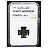 Brilliant uncirculated 1990 Venezuela quarter