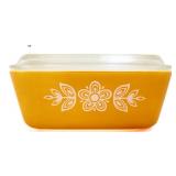 Vntg Pyrex #502 butterfly gold fridge dish w/ lid