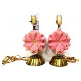 Pair MCM pink flower lamps, no shades