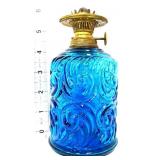 Vintage cobalt scroll pattern oil lamp base