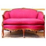 Vintage French settee with red fabric