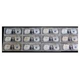 Lot of 12 blue seal $1 silver certificates