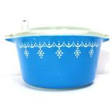 Vntg Pyrex #473 snowflake garland dish w/ lid