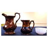 3 piece estate lot, inc copper lustre pitchers