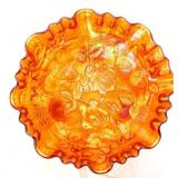 Vntg IG marigold carnival footed lustre rose bowl