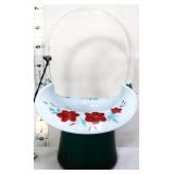 Fenton teal overlay Connoisseur Coll floral basket