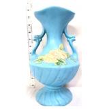 Vntg Weller blue wild rose 11in vase