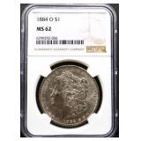 Graded MS62 1884O Morgan silver dollar