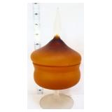 Vntg amber/clear satin circus tent candy dish