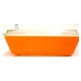 Vntg Pyrex #503 orange fridge dish w/ lid