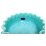 Fenton turquoise hobnail candy dish w/ lid