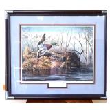 Framed 32.5x37.75 Coming Home duck art NO SHIP